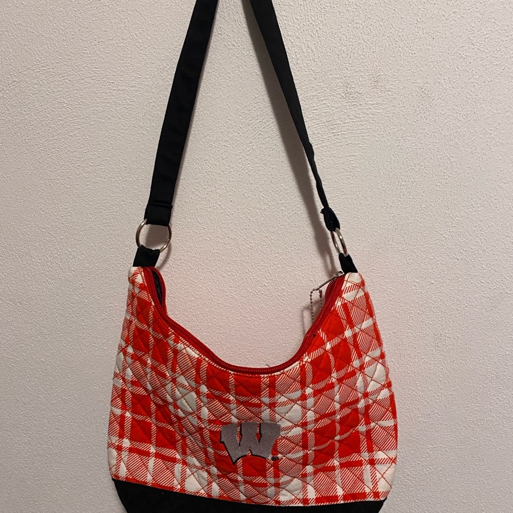 Chic Red and White Plaid Shoulder Bag